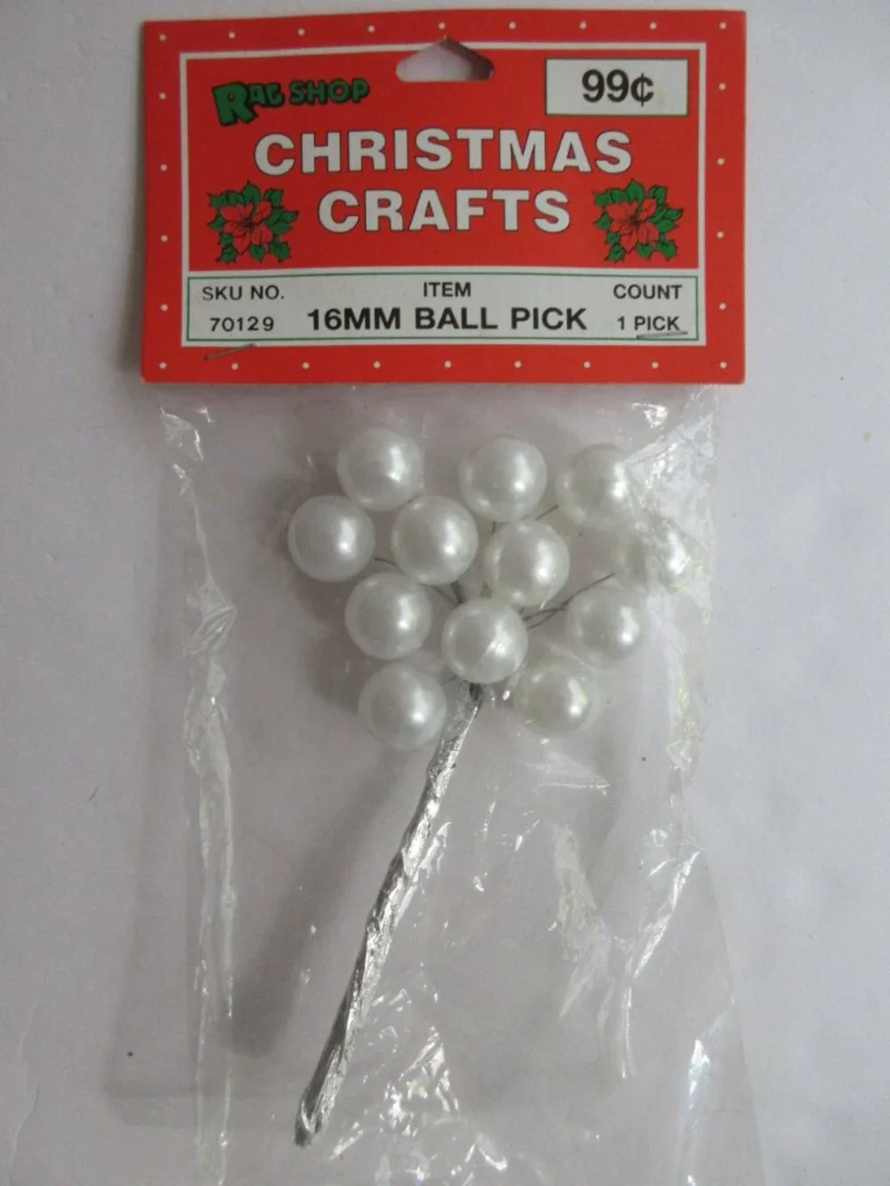 Christmas Craft 16mm Ball Picks (12) Pearl White Rag Shop 6 Pkgs NOS Vintage